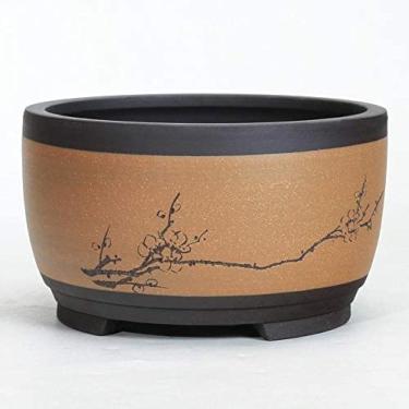 Imagem de Vaso De Flores Bonsai Cerâmica Redonda Grande Médio E Pequeno Vaso De Bonsai Vaso De Plantas Verde Bacia De Ventilação Em Estilo Chinês Em Forma De Tambor Vaso Redondo, Green,yellow, L