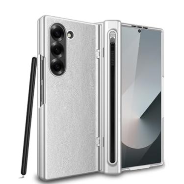 Imagem de NINKI Capa para Samsung Galaxy Z Fold 6 com proteção de dobradiça, protetor de tela e compartimento Spen Capa de couro resistente, ultrafina, à prova de choque, para Samsung Galaxy Z Fold 6 Prata