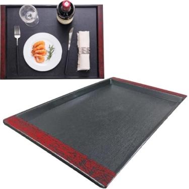 Imagem de Bandeja Retangular Preta com Alça 38x24cm Restaurante