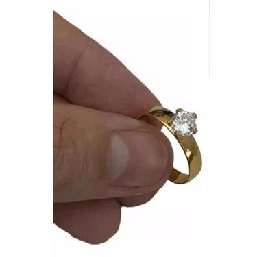 Imagem de Anel Solitário Feminino Cravejada Banhado A Ouro 18K Luxo - Tojoia18K