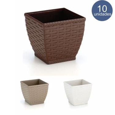Imagem de Cachepos Rattan Quadrado Mini - Kit 10 Unidades Vaso Azaleia Orquidea 