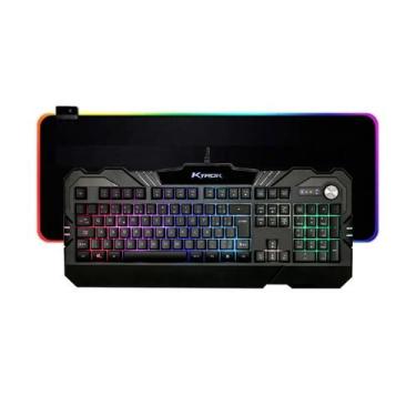 Imagem de Kit Gamer Teclado Semi Mecanico com Led e Mousepad RGB 70X30 - Ktrok