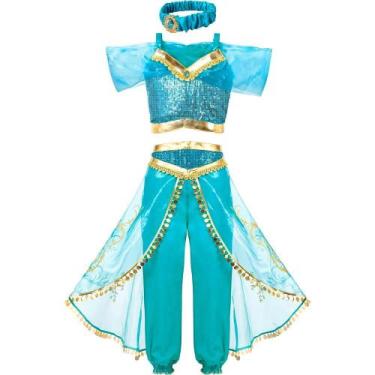 Imagem de Fantasia Jasmine Infantil de Luxo Azul e Dourada Com Tiara - Fantasias