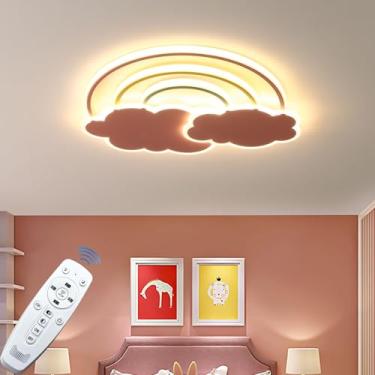 Imagem de MDJYGB Luminária De Teto Led Regulável Com Controle Remoto 50W Rosa Moderna Luminária De Teto Arco-Íris Nuvem Para Meninas Quarto De Bebê Quarto De Criança Berçário