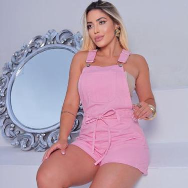 Imagem de Jardineira Macaquinho Short Jeans Feminino Alças Reguláveis - KCGG STO