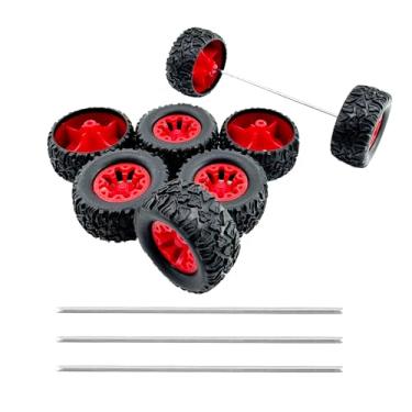 Imagem de 8PCS Toy Car Wheel Toy Car Rubber Tire Wheel with Metal Shaft Axles for RC Car Truck DIY Model Toy Building Project (2x44mm Red)