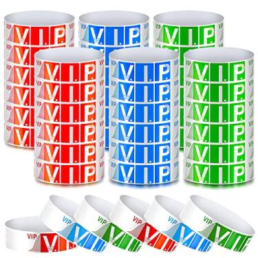 Imagem de Pacote com 600 pulseiras VIP à prova d'água pulseiras de eventos leves pulseiras coloridas neon sortidas pulseiras de papel VIP pulseiras para eventos festas, 0,79 polegadas (vermelho, azul, verde)
