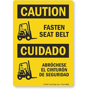 Imagem de Smartsign S-8048-EU-05 Etiqueta de vinil "Cuidado: Aperte o cinto de segurança", 12,7 cm de comprimento, 8,9 cm de largura, 1,27 cm de altura