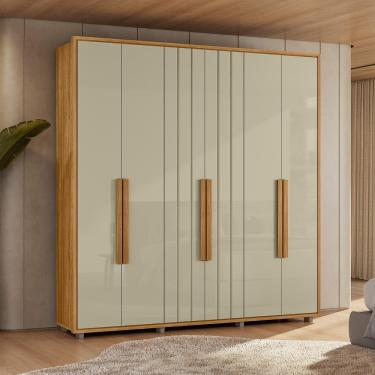 Imagem de Guarda Roupa Casal Ripado em MDF 6 Portas e Pés Portinari Madetec - Cumaru/Opala