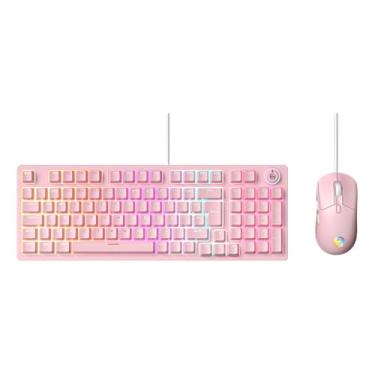 Imagem de Kit Teclado E Mouse Mecânico Gamer Rgb Led Switch Red Bk-08 (Rosa)