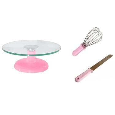 Imagem de Bailarina Giratória De Vidro Rosa + Batedor de Bolo 30cm + Espátula Lisa 25cm
