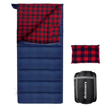Imagem de Saco de dormir Keencamp para -18 ºC, de flanela de algodão, para clima frio de inverno, 4 estações, com travesseiro e saco de compressão, para adultos grandes e altos (2GG)