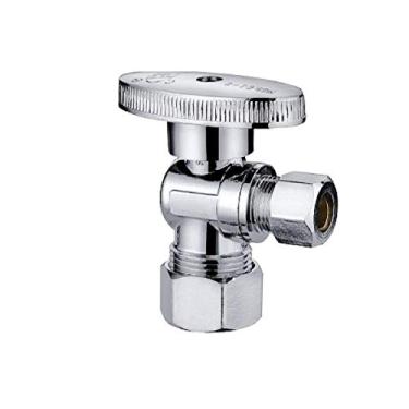 Imagem de EZ-Fluid Fridge Icemaker Angle Stop 1/5.1 cm Comp nominal (5/20.3 cm OD Comp) x 1/10.2 cm OD Comp 1/4 de volta Válvula de parada angular de latão cromado Válvula de esfera de desligamento de água (1