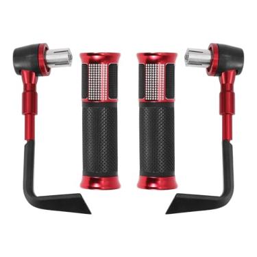 Imagem de Partuto Kit de capa para guidão de motocicleta 22 mm 15/40.6 cm 24 mm kit de capa de guidão de borracha de liga de alumínio vermelho 1 conjunto padrão de diamante xadrez lateral