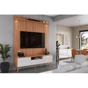 Imagem de Rack Com Painel Alto Pés Palito Amadeirado para Tv de até 70 polegadas