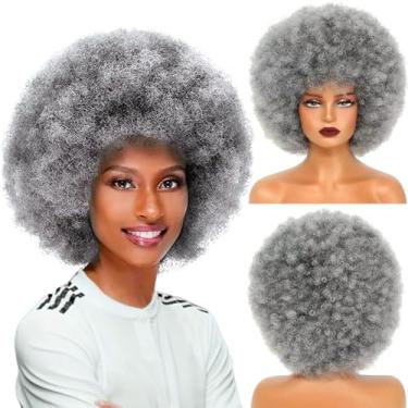Imagem de MYCNIMY Perucas Afro Cacheadas Dos Anos 70 Para Mulheres Negras, Cabelo Sintético Macio, Natural, Fofo E Saltitante, Peruca Grande, Festa Diária, Fantasia De Cosplay (1B/Cinza)