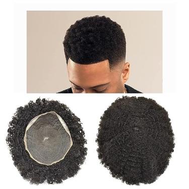 Imagem de Healthlif Peruca Afro Para Homens Negros - Unidade De Renda Cabelo Humano Brasileiro Crespo E Cacheado, 8'' X 10'', 6 Mm Onda, Sistema Substituição #1B