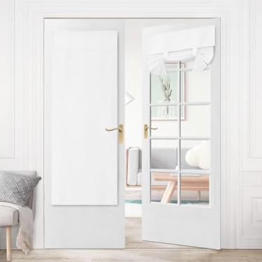 Imagem de Hiasan Cortinas de linho para escurecimento da porta da frente francesa, isolamento térmico, cortinas de enrolar para janela, cortinas para pátio, luz lateral de vidro, quarto, 1 painel (branco, L 66