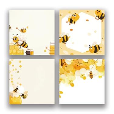 Imagem de Cute Bee Pacote com 4/200 folhas, 7,6 x 7,6 cm, blocos de notas adesivas adoráveis de desenho animado com alto adesivo, notas reutilizáveis e rasgáveis para agendas, escritório, escola, casa, presente