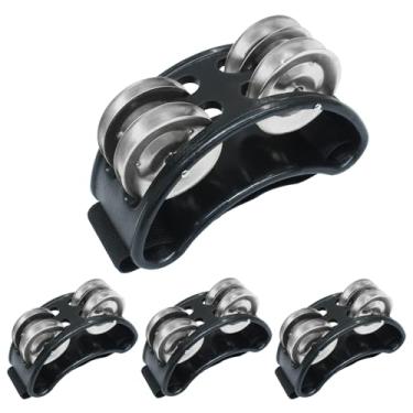 Imagem de Jiozermi Pacote com 4 unidades de percussão de pandeiro para pés, instrumento preto com sino de metal, instrumento de ritmo para adultos