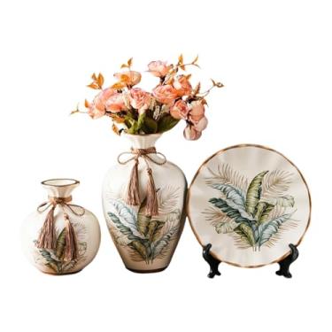 Imagem de Ioensy Conjunto de vasos de cerâmica para flores, vaso de porcelana, exclusivo estilo boho, suporte para plantas versátil, arranjo floral para estante, Style B