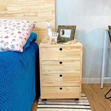 Imagem de Mesa Auxiliar de Madeira Linea com 4 Gavetas com Rodinha de Silicone N