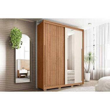 Imagem de Guarda Roupa Solteiro 2 Portas de Correr (1 Ripada e 1 c/ Espelho) e 3 Gavetas Moviment 1.8 Lux Flex Freijo/Off White ou Sued - Caemmun