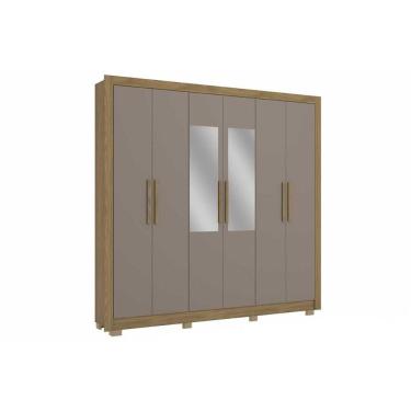 Imagem de Guarda Roupa Casal 6 Portas (2 c/ Espelho) e 3 Gavetas c/ Pés CB03M569 Nogueira/Fendi - Kappesberg