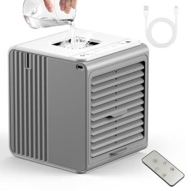 Imagem de Mini Ar Condicionado Portátil, BIESQYA 3 em 1 Pessoal Pequena Unidade AC Refrigerador, Ventilador de Mesa Alimentado por USB de 3 Velocidades, Umidificador Evaporativo Sem Janelas para Quarto