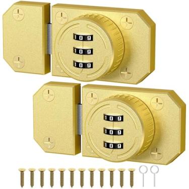 Imagem de Fechadura de armário com combinação, fechadura de porta de armário com senha de 3 dígitos, fechadura mecânica de liga de zinco com parafusos para porta unidirecional, armário, porta de celeiro,