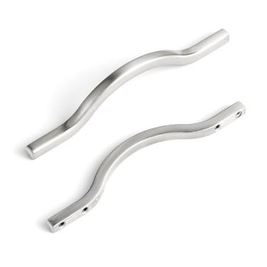 Imagem de Goo-Ki Puxadores de armário de níquel acetinado de baixo perfil, centros de orifício duplo (9,8 cm/1,5 m) alça de liga de zinco para armário de gaveta, embalagem com 6..