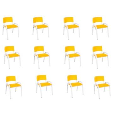 Imagem de Kit 12 Cadeiras Infantil Iso, Escola, Base Branco- Amarelo