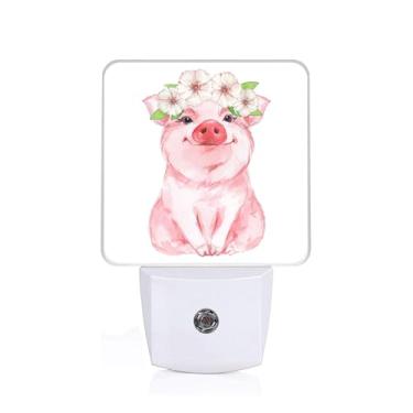 Imagem de SLHFDKL Luz Noturna De Porco Com Flor Aquarela, Lâmpada Parede Animais Fofos E Sensor Anoitecer Ao Amanhecer, Led 0,5 W Eficiência Energética Para Meninos, Meninas Adultos, Decoração Casa