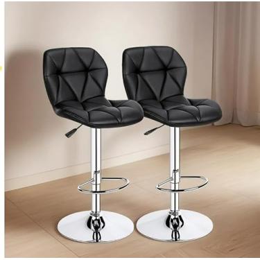 Imagem de Banqueta Alta Ajustável com Encosto, Estofado em Couro Sintético Preto Bancada Giratória Duoffice DU75 Domus (2, Cromado)