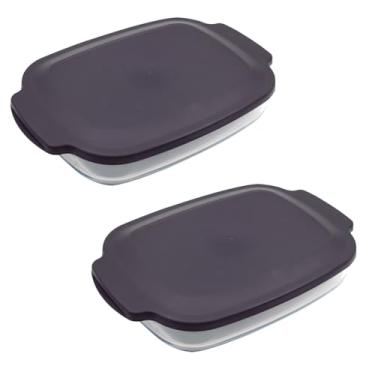 Imagem de Kit 2 Assadeiras Retangulares Altas 2,7 L com Tampa em Vidro Refratário – Forno, Micro-ondas e Mesa Home Gourmet