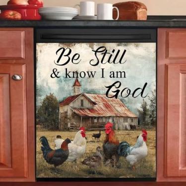 Imagem de Capa magnética para máquina de lavar louça, porta frontal de galinha, adesivo decorativo Be Still and Know That I am God, capa magnética para lava-louças de 58 x 66 cm para geladeiras e