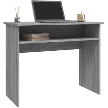 Imagem de Mesa De 90 Cm Com Prateleira De Armazenamento, Mesa De Computador Simples Moderna Mesa De Pc Para Laptop, Mesa De Estudo De Escrita Mesa De Estação De Trabalho Para Quarto, Rustic Grey