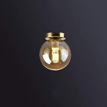Imagem de Luz De Teto Semi Embutida Em Forma De Globo De Meados Do Século Lâmpada De Teto Redonda Com Base Em Latão Luminária De Cabeça única E27 Para Varandas De Janela De Sacada De Corredor, C