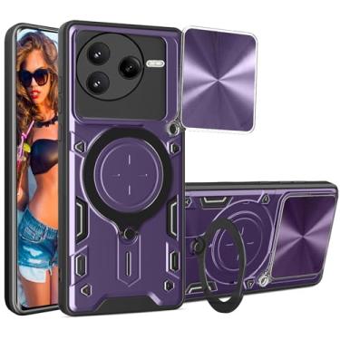 Imagem de Ephoou Capa protetora magnética para Xiaomi Poco F7 Ultra/Redmi K80 Pro de 6,7 polegadas com suporte de anel, capa resistente à prova de choque de grau militar com capa de lente de câmera deslizante