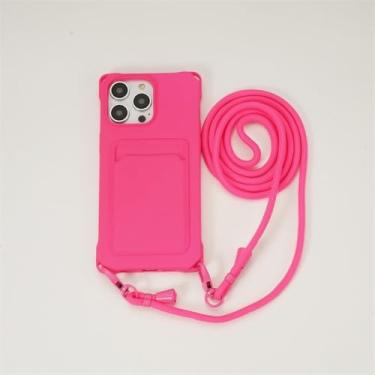 Imagem de Capa com cordão para iPhone 15, 14, 12, 13, 11 Pro Max Mini XS X XR 8, 7 Plus, à prova de choque, com compartimento para cartão, colar transversal, capa com alça, rosa-vermelho, para iPhone 11 Pro Ma