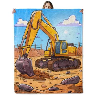 Imagem de Cobertor de caminhonete de construção de escavadeira para meninas, meninos, crianças e adultos, 127 x 152 cm, cobertor de flanela aconchegante para quarto, acampamento, sofá, decoração de quarto