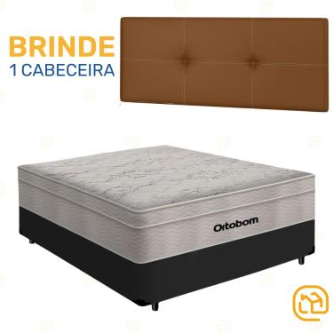 Imagem de Box Casal Preta + Cabeceira Painel Iris Marrom + Colchão De Molas AirTech SpringPocket 138cm