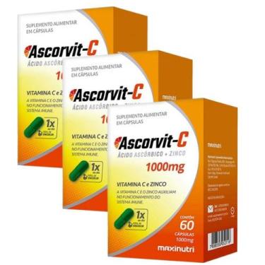Imagem de KIT 3X Ascorvit-C 1000mg (Vitamina C + Zinco) 60 Cápsulas - Maxinutri