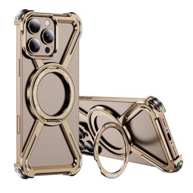 Imagem de Asdsinfor Capa esqueleto para iPhone 15 Pro Max estilo titânio proteção contra quedas de grau militar com suporte giratório de 360° compatível com amortecedor de carga rápida para Apple iPhone 15 Pro