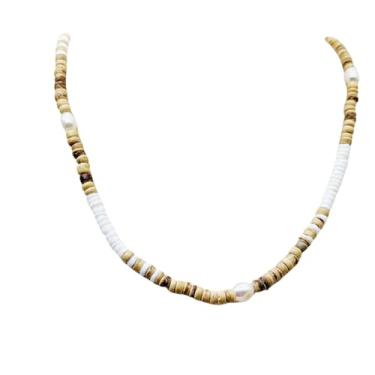 Imagem de Simpleasure Colar de contas de madeira de coco natural conchas puka contas surfista tropical praia chips puka shell colar férias férias redondo havaiano surfista joias VSCO Stuff, 20 inch, Concha, Sem