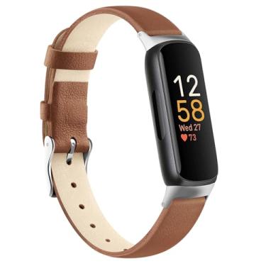 Imagem de AK Pulseira de couro compatível com Fitbit Inspire 3 para mulheres e homens, pulseira de substituição de couro de grão superior clássico macio para Fitbit Inspire 3 Fitness Tracker (marrom)