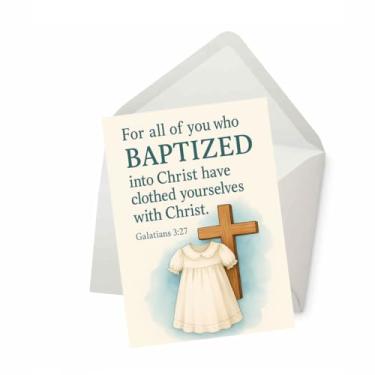 Imagem de PICTURE THIS PRINTS Gálatas 3:27 Verso bíblico Batismo Cartão comemorativo, cartão de felicitações de batismo, felicitações de batismo cristão, saudações de batismo para menina ou menino, vem com