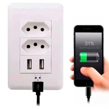 Imagem de Tomada Universal Branco Usb Entrada Parede Bivolt