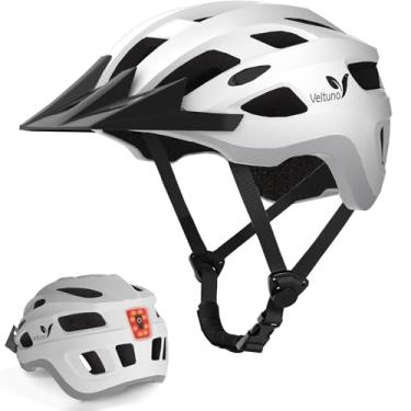 Imagem de Veltuno Capacete de bicicleta para adultos, capacete leve de mountain bike com luz traseira de LED recarregável por USB, viseira de sol removível para mulheres, homens, adequado para ciclismo e