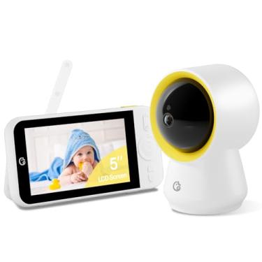 Imagem de Monitor de bebê Ellie sem WiFi, babá eletrônica inteligente com câmera e áudio, IPS 1080P de 5 polegadas com suporte de parede, bateria de 6000 mAh, alcance de 305 metros, monitoramento inteligente